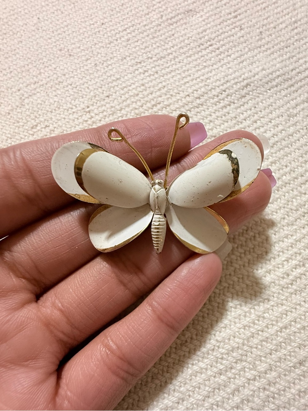 Vintage white and gold enamel butterfly brooch